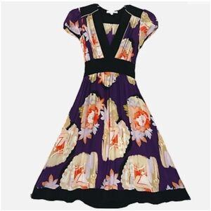 Anthropologie Corey Lynn Calter Size 2 100% Silk Purple Black Orange fit & flare